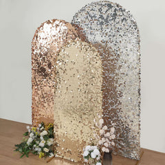 5ft Sparkly Champagne Double Sided Big Payette Sequin Chiara Backdrop Stand Cover For Fitted Round Top Wedding Arch