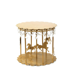 Metal Round Pedestal Cake Stand Gold Carousel Design with Hanging Acrylic Beads - Luxurious Dessert Display Centerpiece Holder for Cupcakes & Pastries 14"