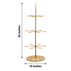 3-Tier Champagne Glass Holder Tower Gold - Modern Metal Flute Display Rack Cocktail Tree Stand for Professional & Home Use 33"