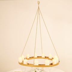 Gold Hanging Metal Floral Chandelier Frame - 32" Circular Lighting, Candle and Floral Display Base