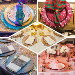 6-Pack Acrylic Plastic Round Charger Plates 13" in Gold with Reef Design, Classy Dinner Party Charger Tableware