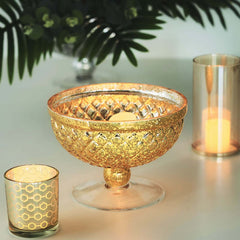 Mercury Glass Pedestal Bowl Vase Compote Style Gold - Sophisticated Floral Table Decor for Events 8"