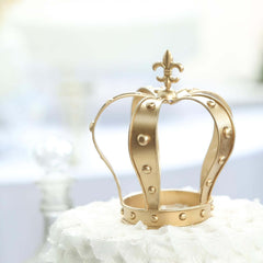 Metal Royal Crown Cake Topper 8" Gold Fleur-De-Lis Top - Refined Cake Centerpiece Decoration for Upscale & Royal-Themed Events
