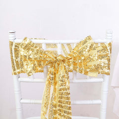 5 Pack Glitz Sequin Chair Sashes with Geometric Diamond Design 6"x88" Gold - Glittering Accent for Weddings