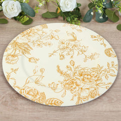 6-Pack Acrylic Round Charger Plates 13" in White with Gold Floral French Toile Pattern, Decorative Dinner Party Charger Tableware