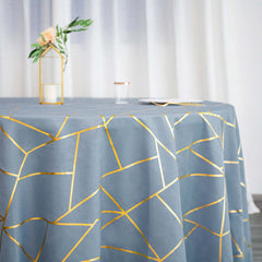 Polyester 120" Round Tablecloth Dusty with Gold Foil Geometric Pattern Wrinkle-Resistant Seamless Table Cover