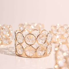 6-Pack Crystal Beaded Tea Light Candle Holders Gold Metal 1.5" - Stylish Votive Candle Stands for Weddings