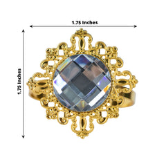 6 Pack 2" Gold Metal Clear Crystal Rhinestone Napkin Rings, Diamond Bling Napkin Holders