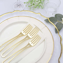 24-Pack Plastic Forks with Modern Hollow Handle Design Gold - Stylish Disposable Utensils 7"