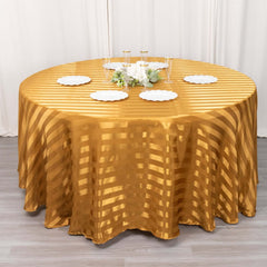 Satin Striped 120" Round Tablecloth Gold Satin Stripe - Silky Smooth Seamless Wedding Decor