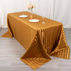 Satin Striped 90"x132" Rectangular Tablecloth Gold Satin Stripe - Seamless Silky Smooth Table Cover