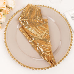 Sequin Mesh 20"x20" Napkin Gold - Wave Embroidered Reusable Cloth Napkin for Glitzy Table Settings