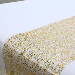 Mesh 11"x108" Table Runner Metallic Gold - Sequin Design for Convenient Event Decoration