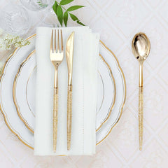 24-Pack Plastic Cutlery Set Metallic Gold with Gold Glitter - Stylish Disposable Silverware-Pack 8"