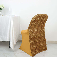 Spandex Chair Cover Gold for Folding Chairs - Durable Stretch Fitted Slipcover with Satin Rosette Design