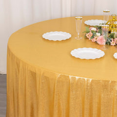 Sequin Dots Polyester Round 120" Tablecloth Gold - Wrinkle Free & Sparkling Table Cover for Stylish Event Decor