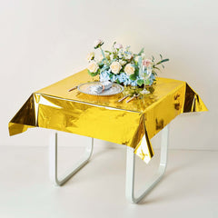 50"x50" Gold Metallic Foil Square Tablecloth, Disposable Table Cover