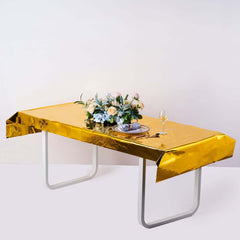 40"x90" Gold Metallic Foil Rectangle Tablecloth, Disposable Table Cover