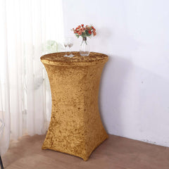 Crushed Velvet Spandex 32" Round Cocktail Table Cover Gold Smooth Highboy Tablecloth