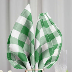 5 Pack Polyester 15"x15" Napkins Green/White Buffalo Plaid Gingham Style Cloth Napkins