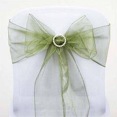 5 Pack Organza Chair Sashes Olive Green - Reusable Sheer Chair Bows 6"x108"
