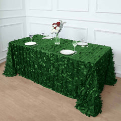 Taffeta 90"x132" Rectangle Tablecloth Green | 3D Leaf Petal Design Seamless Table Cover