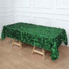 Taffeta 60"x102" Rectangle Tablecloth Green | Exquisite 3D Leaf Petal Design for Chic Wedding & Event Decor