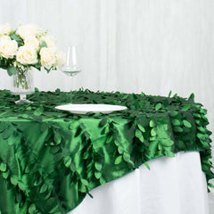 Taffeta 72"x72" Table Overlay Square Tablecloth Green - 3D Leaf Petal Table Cover