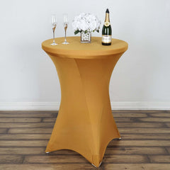 Spandex 24"-32" Round Cocktail Table Cover Gold - Easy to Maintain Stretch Fitted Highboy Tablecloth for Stylish Events