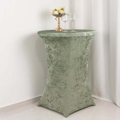 Crushed Velvet Spandex 32" Round Cocktail Table Cover Sage Green Smooth Highboy Tablecloth