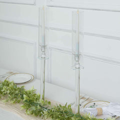 2-Pack Crystal Glass Hurricane Taper Candle Holders, Tall Decorative Candle Stands Clear Cylinder Chimney Tubes 26"
