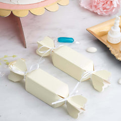 25 Pack Ivory Candy Shape W Satin Ribbon Party Favor Gift Boxes - Clearance SALE
