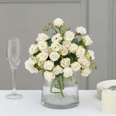 2 Pack 12" Ivory Artificial Open Rose Flower Arrangements, Small Faux Floral Bouquets