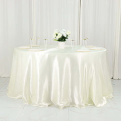 Satin 132" Round Tablecloth Ivory - Stylish Seamless Table Cover
