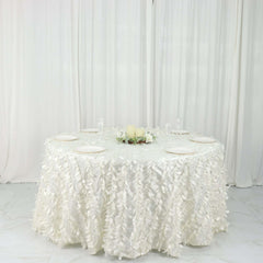 Taffeta 132" Round Tablecloth Ivory Leaf | 3D Leaf Petal Design Seamless Table Cover