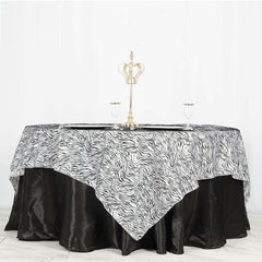 Taffeta 90"x90" Table Overlay Black and White - Tiger Print Tablr Topper for Jungle Theme