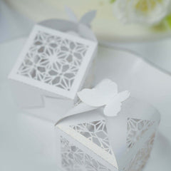 25 Pack White Butterfly Top Laser Cut Lace Favor Candy Gift Boxes