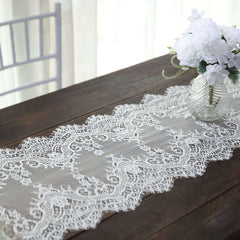 Premium Lace Fabric 15"x117" Table Runner Ivory - Scalloped Lace Elegance