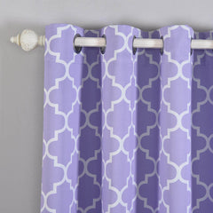 2 Pack White Lavender Lilac Lattice Print Thermal Blackout Curtains With Chrome Grommet Window Treatment Panels - 52"x108" Clearance SALE