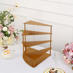 4-Tier Metal Spiral Stairway Cupcake Display Stand Gold - Dessert Cake Step Pedestal Tray 17"