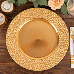 6-Pack Acrylic Round Charger Plates 13" in Metallic Gold with Hammered Rim, Plastic Decorative Dinner Party Charger Tableware