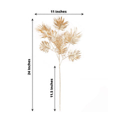 3-Pack Artificial Palm Leaf Branches Metallic Gold - Radiant Faux Plant Stems for Boho Tropical & Modern Design Concepts 24"