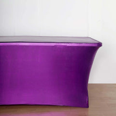 Metallic Purple Stretch Spandex Rectangle Tablecloth 6ft Wrinkle Free Fitted Table Cover for 72"x30" Tables