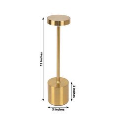 Cordless Table Lamp Modern Metal Gold Design LED Dimmable with Touch Control - Rechargeable Night Light 13"
