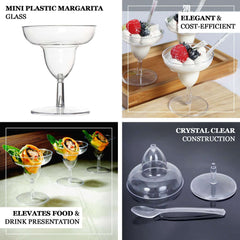 24-Pack Plastic Margarita Glasses Mini Clear with Spoons - Great for Appetizers 2oz