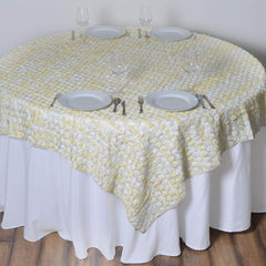 Satin 72"x72" Table Overlay Ivory - 3D Mini Rosette Tablecloth Topper