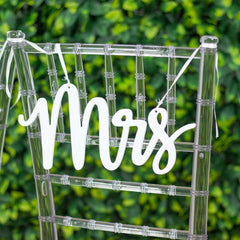 Set of 2 Wood Mr and Mrs Chair Signs White - Chic Calligraphy Wall Hanging Wedding Decor & Props 12"x6"