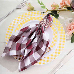 5 Pack Polyester 15"x15" Napkins Burgundy/White Buffalo Plaid Gingham Style Cloth Napkins