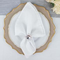 6 Pack 2" Silver Metal Clear Crystal Rhinestone Napkin Rings, Diamond Bling Napkin Holders