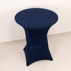 Spandex 33"-36" Round Cocktail Table Cover Navy Blue - Easy to Maintain Stretch Fitted Highboy Tablecloth